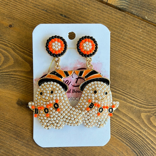 Black & Orange BOO Ghost Earrings