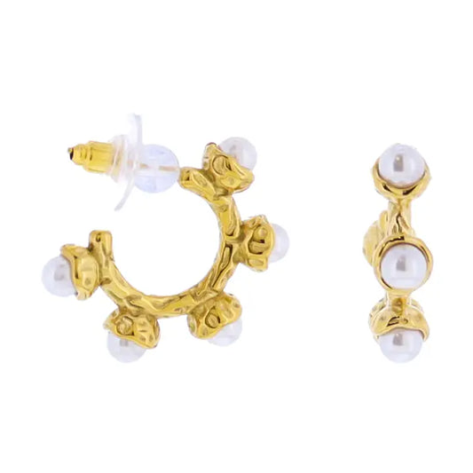 Peal Gold Hammered Hoop Earring