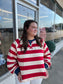 Casual Red & Cream Stripe Cropped Top