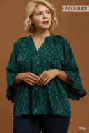 Teal Animal Print Bell Sleeve Top +