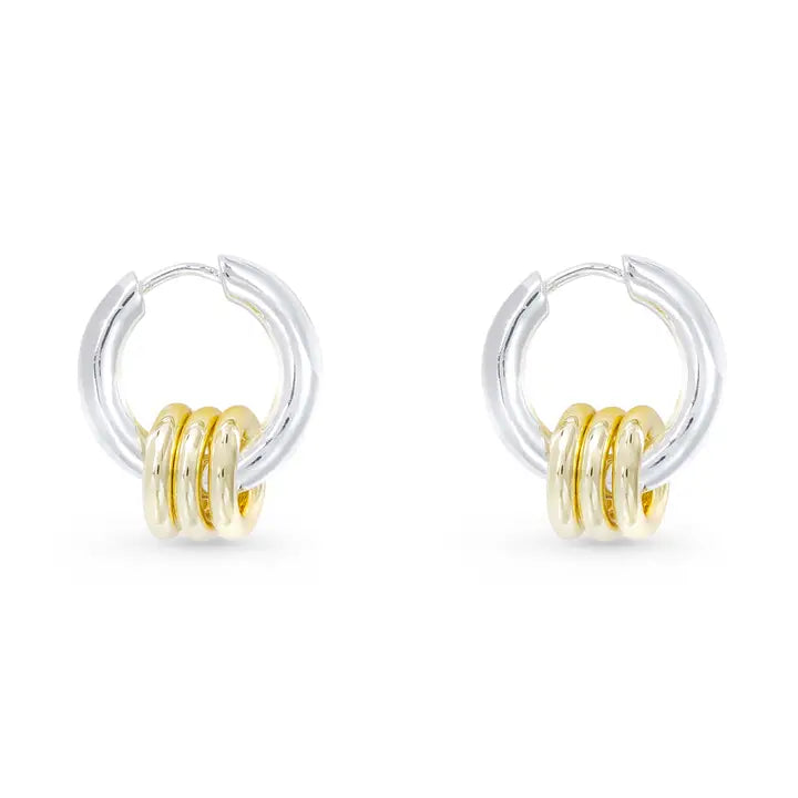 Gold And Silver Polished Huggie Hoop Earring