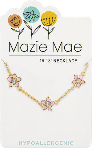 Gold Rose Water Opal Flower Trio Necklace