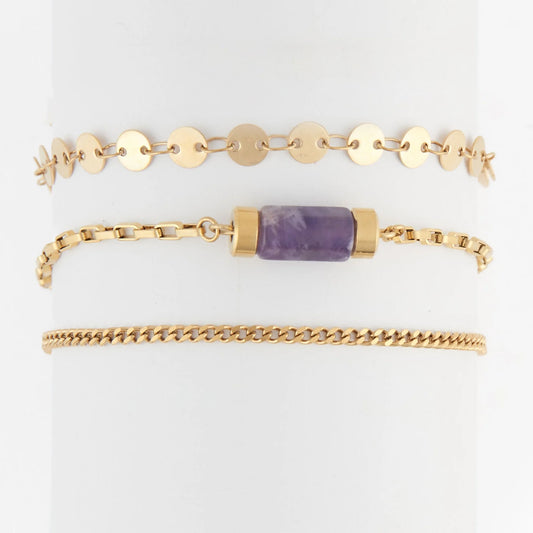 Gold Genuine Stone Bracelet Set