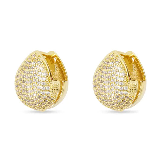 Gold Pave Teardrop Huggie Earrings