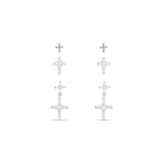 Silver Trio Drop Earrings