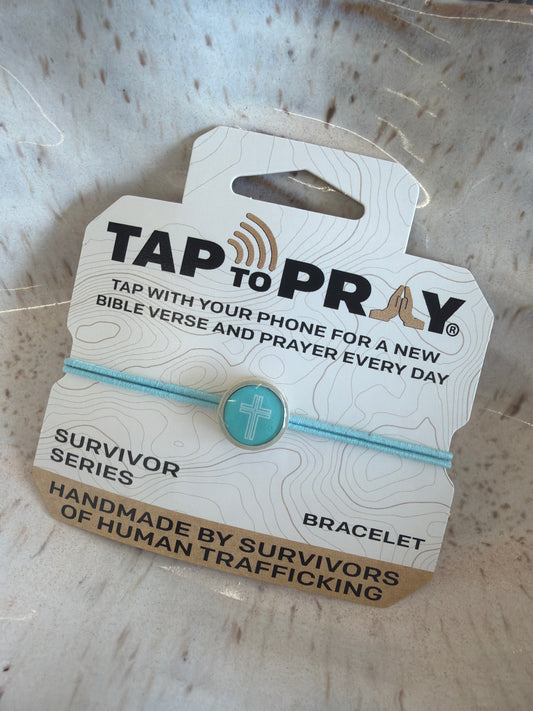 Tap to Pray - Bungee Bracelet - Sky + Cross