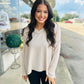 Ash Mocha Corded Rib Long Sleeve V-Neck Top