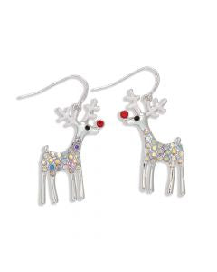 Silver Rudolph W/ Crystals Earrings