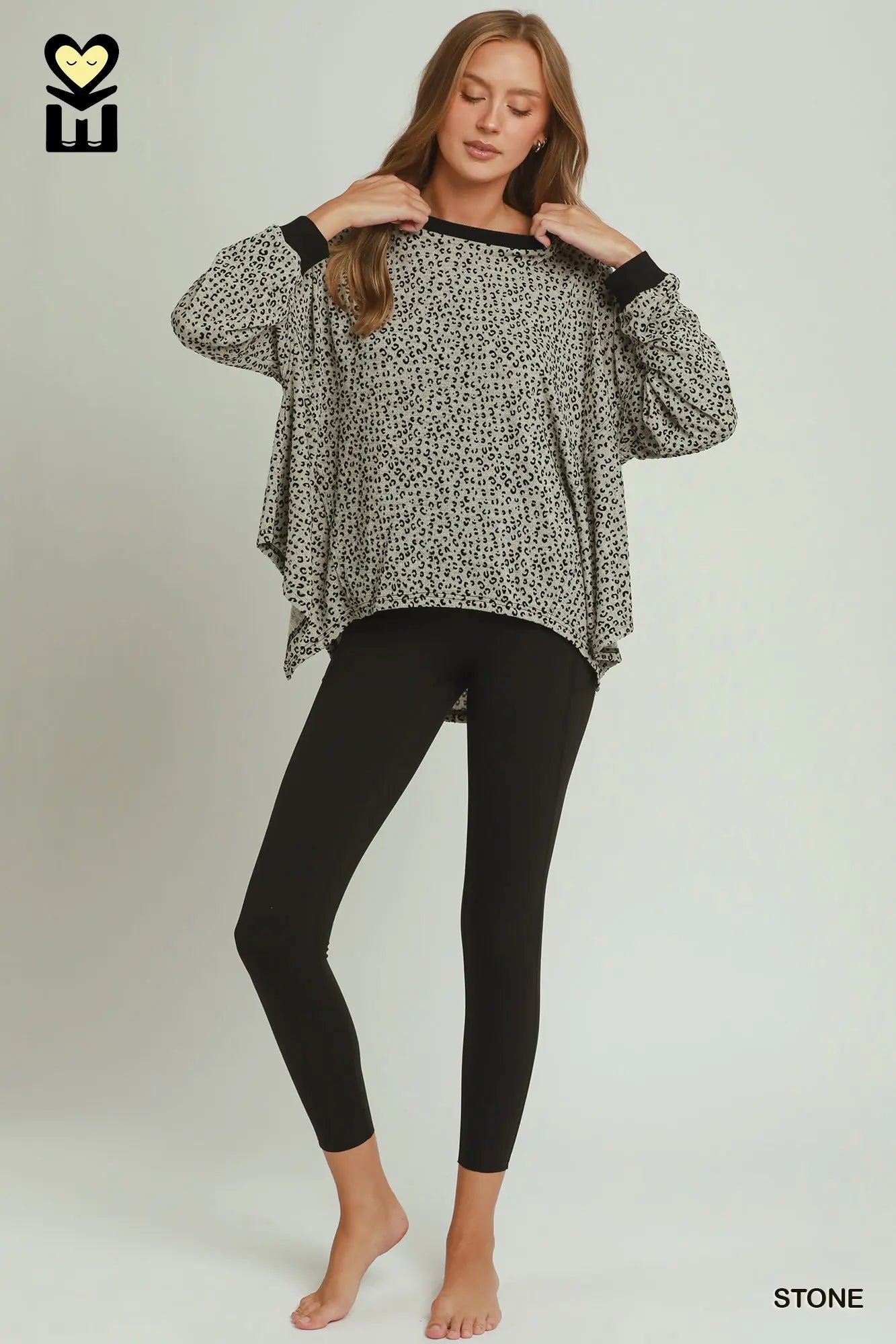 Stone Leopard Velvet Hem Top