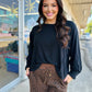 Black Brushed Fleeve Crewneck Top
