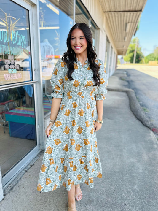 Off White Mix Abstract Print Midi Dress