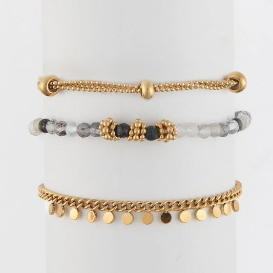 Gold Beaded Chain Bracelet Set