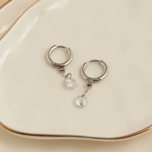 Silver Drop Huggie Hoop