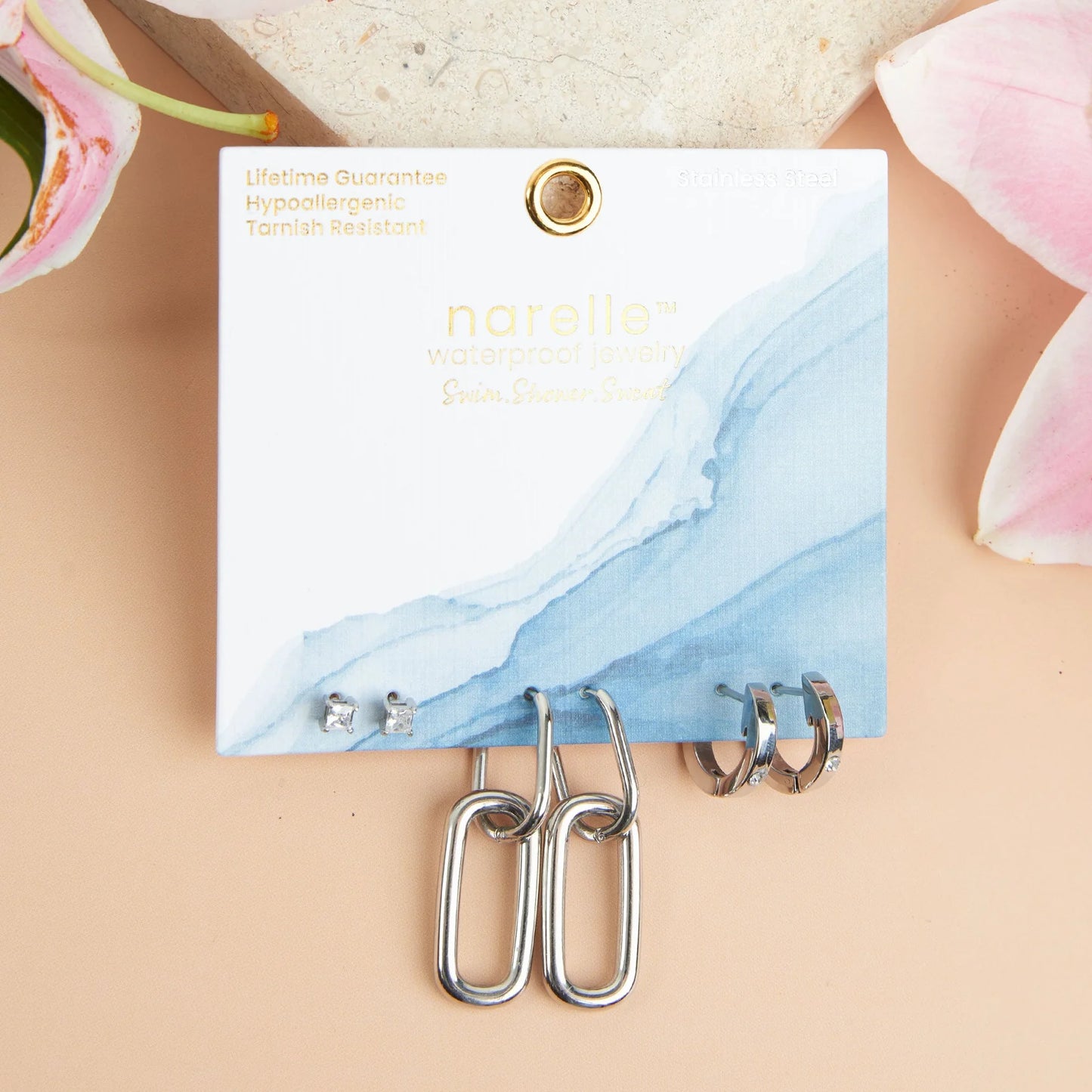 Double Linked Hoop Trio Silver Earrings
