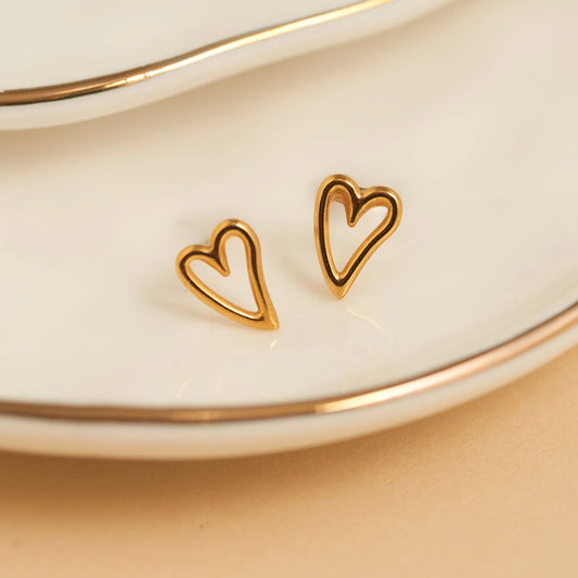 Gold Heart Outline Stud