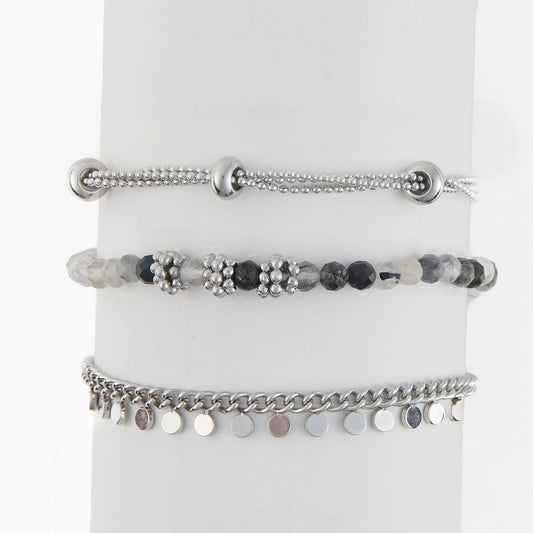 Silver Beaded Chain Bracelet Set