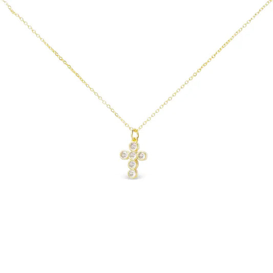 Gold Small Round Set Cross Necklace