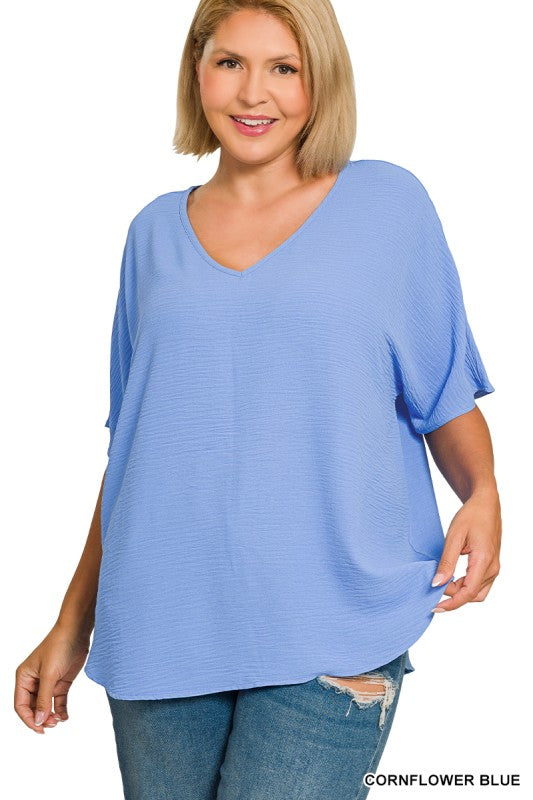 Airflow V-Neck Top - Cornflower Blue +