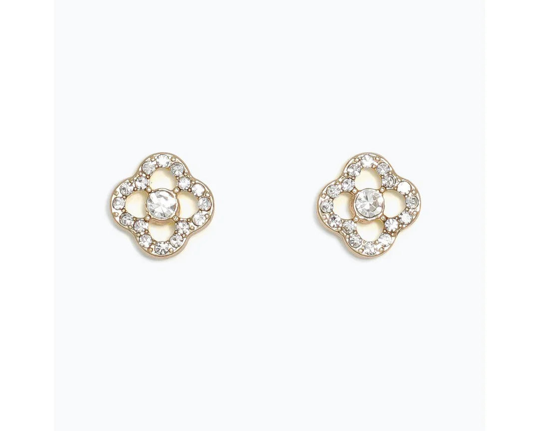 Gold Open Clovers with Crystals Earrings