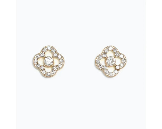 Gold Open Clovers with Crystals Earrings