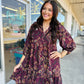 Wine Mix Floral Print Mini Dress