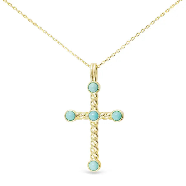 Gold Twist and turquoise Cross Necklace