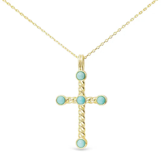 Gold Twist and turquoise Cross Necklace