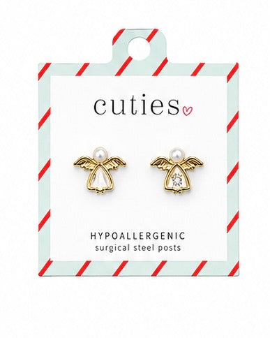 Gold Angels W Pearl Earrings