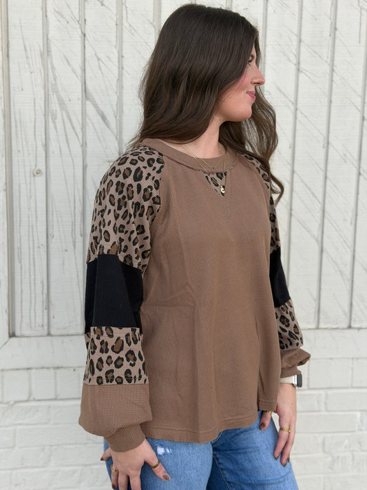 Mocha Leopard Mix Thermal Top