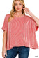 Ribbed Stripe Oversized Short Sleeve Top - Ruby