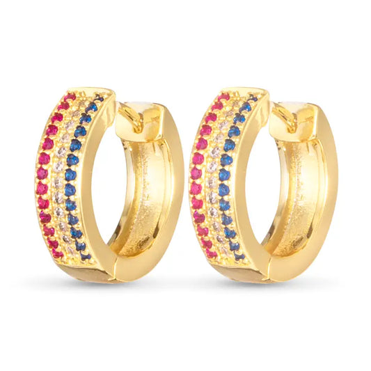 Gold Red White Blue Stripe Huggie Earrings