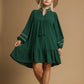 Hunter Green Pleated Smocked Midi Dress