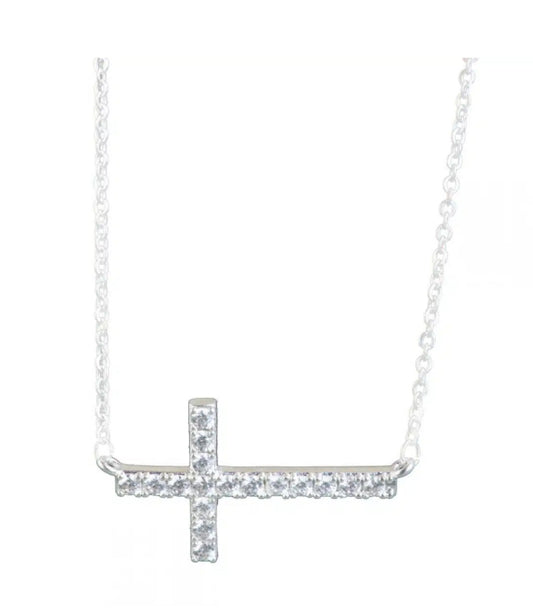 Laying Cross Silver Necklace