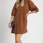 Brown Quilted Dress w/ Striped Trim