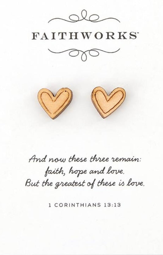 1 Corinthians 13:13 Heart Wood Earrings