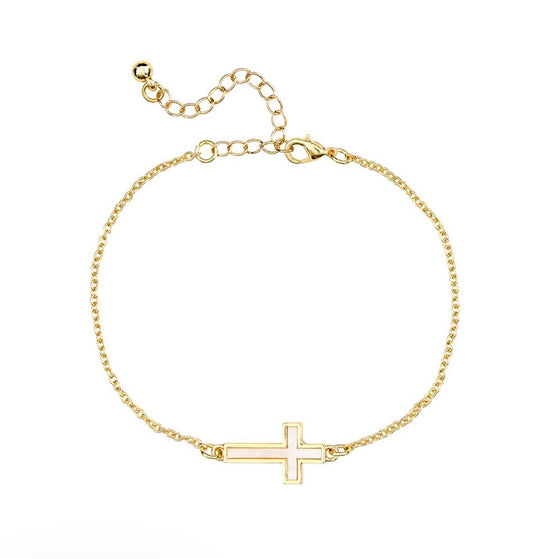 Mother Of Pearl Cross Bracelet