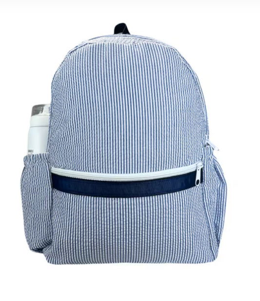 Navy Seersucker Backpack