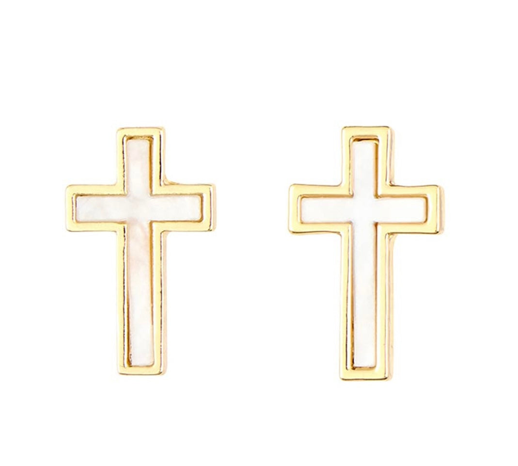 Mother Of Pearl Cross Earrings