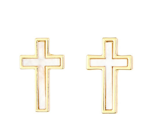 Mother Of Pearl Cross Earrings