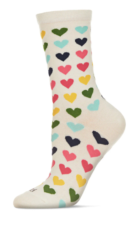 Multicolored Hearts Bamboo Crew Socks