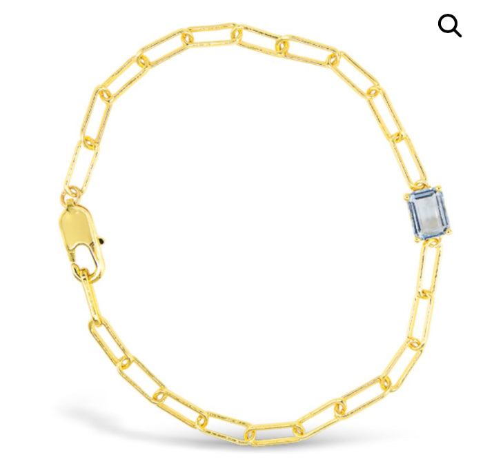 Gold Paperclip & Dark Blue CZ Bracelet