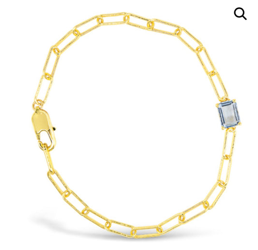 Gold Paperclip & Dark Blue CZ Bracelet