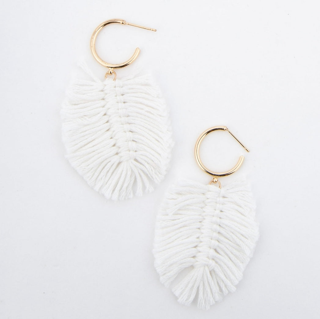 Fringe Macrame Palm Leaf Hoop Earrings