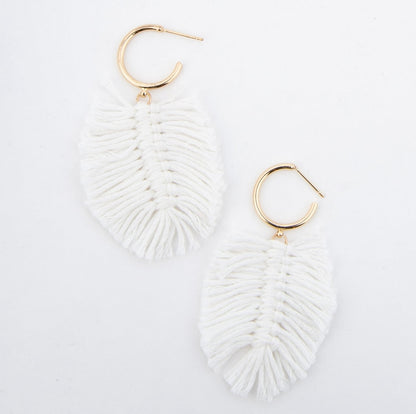 Fringe Macrame Palm Leaf Hoop Earrings
