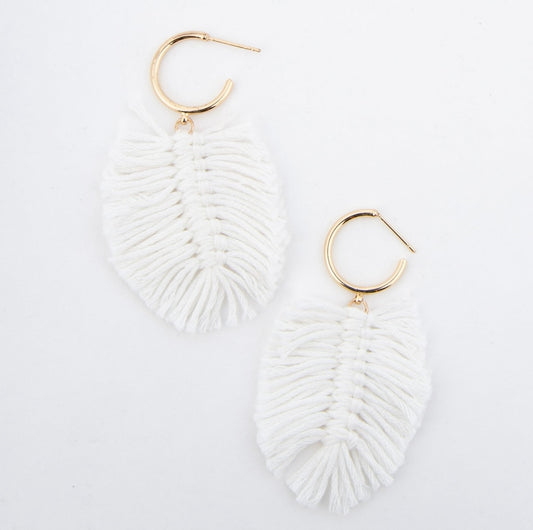 Fringe Macrame Palm Leaf Hoop Earrings