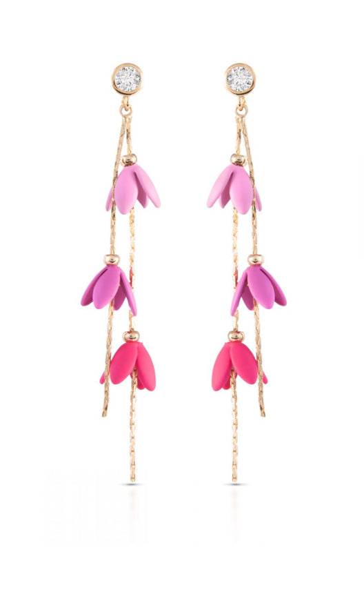 Gold/CZ Pink Ombré Lily Bells Drop Earrings