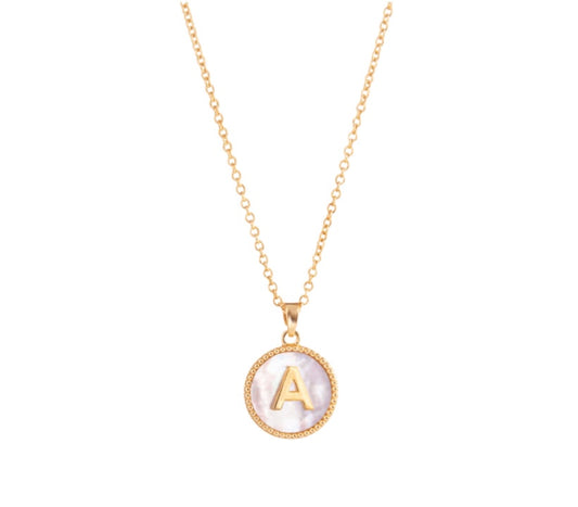Gold Mother of Pearl Initial Necklace