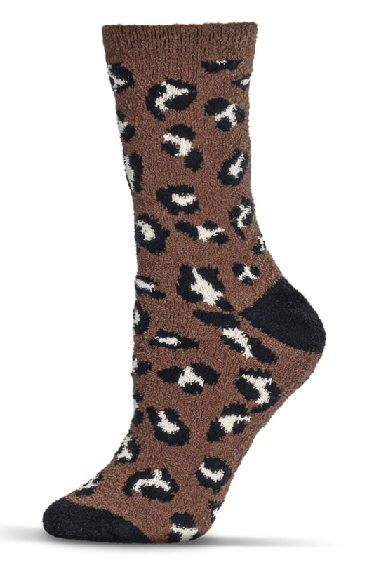 Brown Leopard Super Soft Cozy Crew Socks