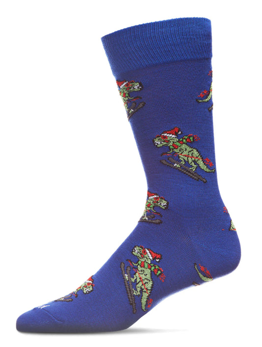 Skiing Dinos Men’s Holiday Crew Socks
