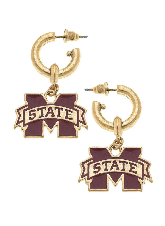 Mississippi State Bulldogs Drop Hoop Earrings Maroon